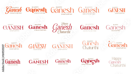 Happy Ganesh Chaturthi Calligraphy, Typography Set. Beautiful and creative calligraphy set for Happy Ganesh Chaturthi vector illustration.
