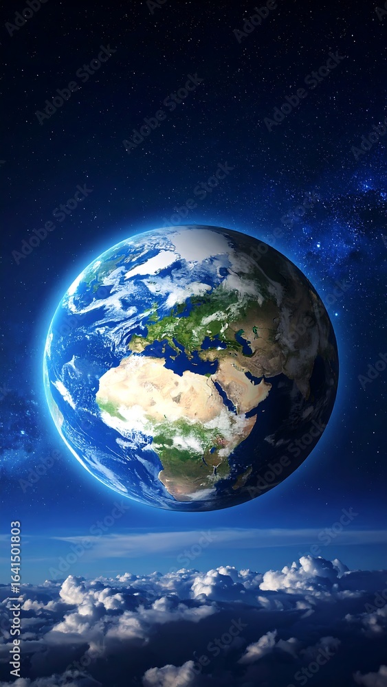 Naklejka premium Earth in space, clouds below