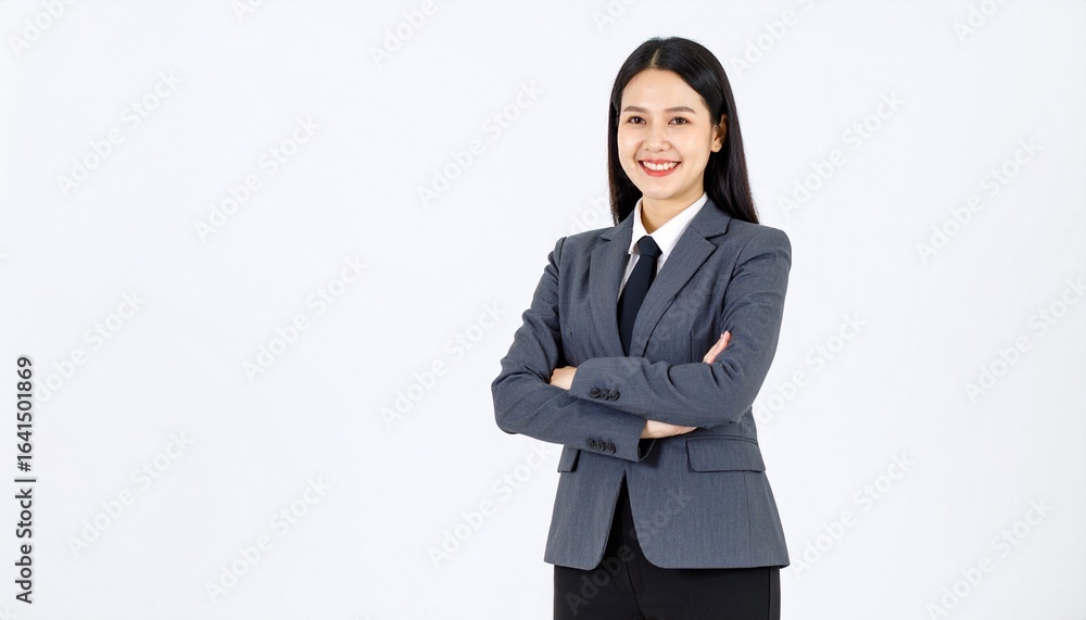 Waist-up portrait of a confident, smart, and talented Asian businesswoman. A successful professional posing with arms crossed on white background. Waist-up portrait of a confident, smart, and talented Asian businesswoman. A successful professional posing with arms crossed on white background.