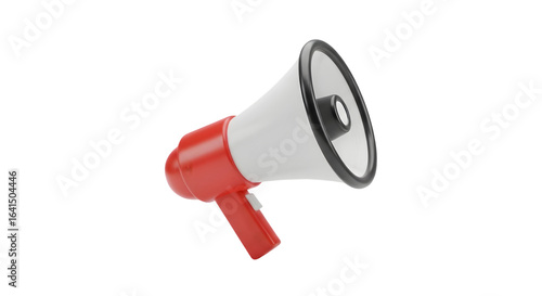 Red and white megaphone isolated on transparent background, symbolizing communication and announcements