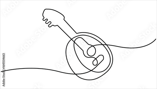 A single line drawing of a domra. Continuous line domra icon. Domra in a single line drawing. Modern illustration, pro vector. simple minimal concept.  String domra continuous one drawing.
