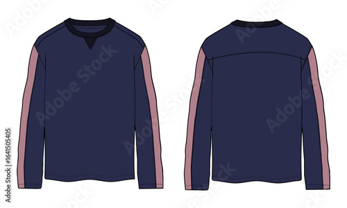 Long sleeve t shirt template vector illustration navy Color  template front and back