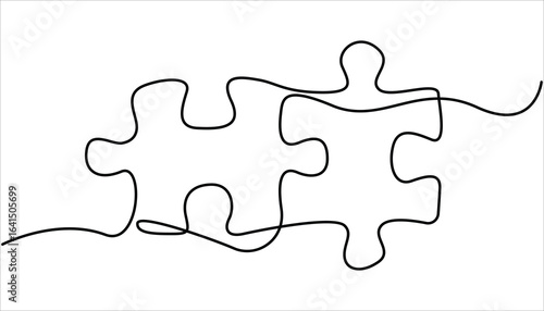 Continuous line drawing of puzzle game jigsaw design vector, Puzzle design continuous single line art drawing of vector illustration, One line drawing of puzzle pieces for ideas, Vector illustration.