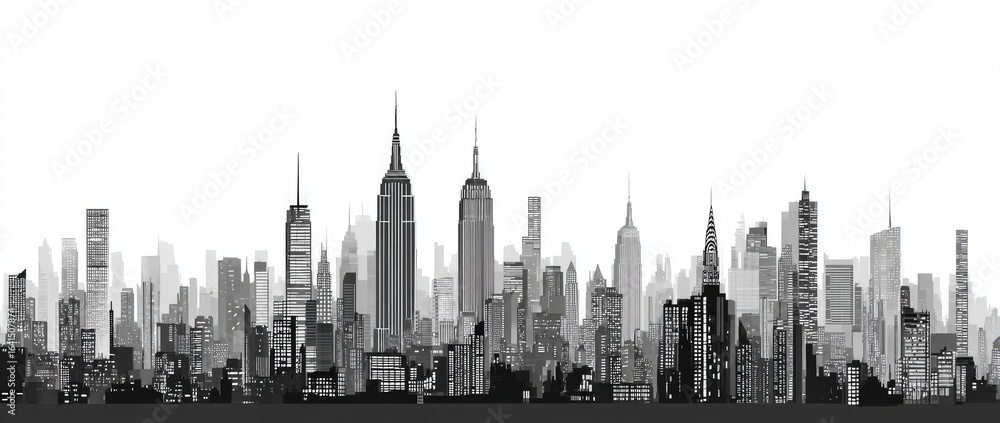 Naklejka premium Monochrome cityscape panorama