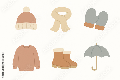 Cozy Minimalist Winter Clothing Icons: Hat, Scarf, Mittens & More