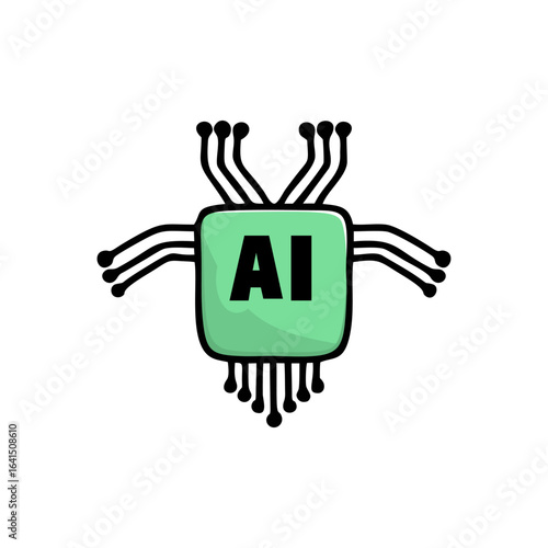 Cartoon Style Cute Artificial Intellegence Chip Computing Futuristic Technology Icon