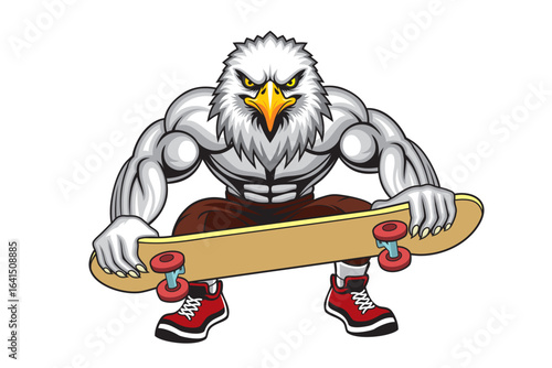 eagle skateboarding cartoon mascot vector illustration design