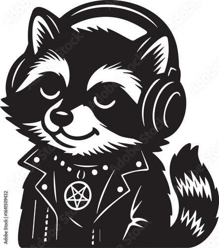 cute halloween goth raccoon with headphones