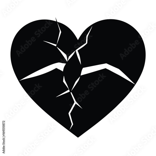 Black heart symbol with cracks representing heartbreak and sadness
