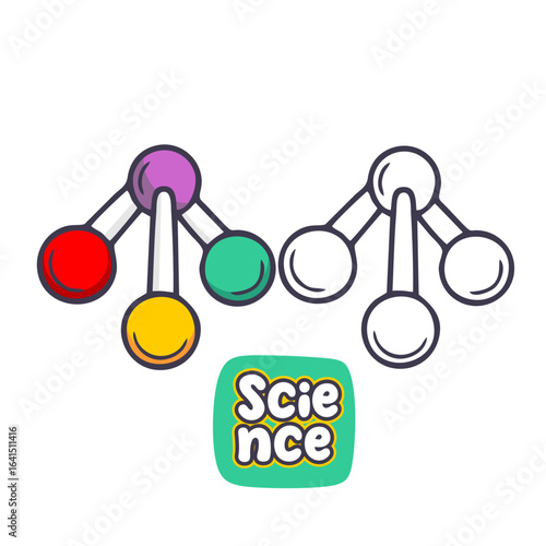 Colorful Outline Molecule Structure and Science Badge Educational Illustration