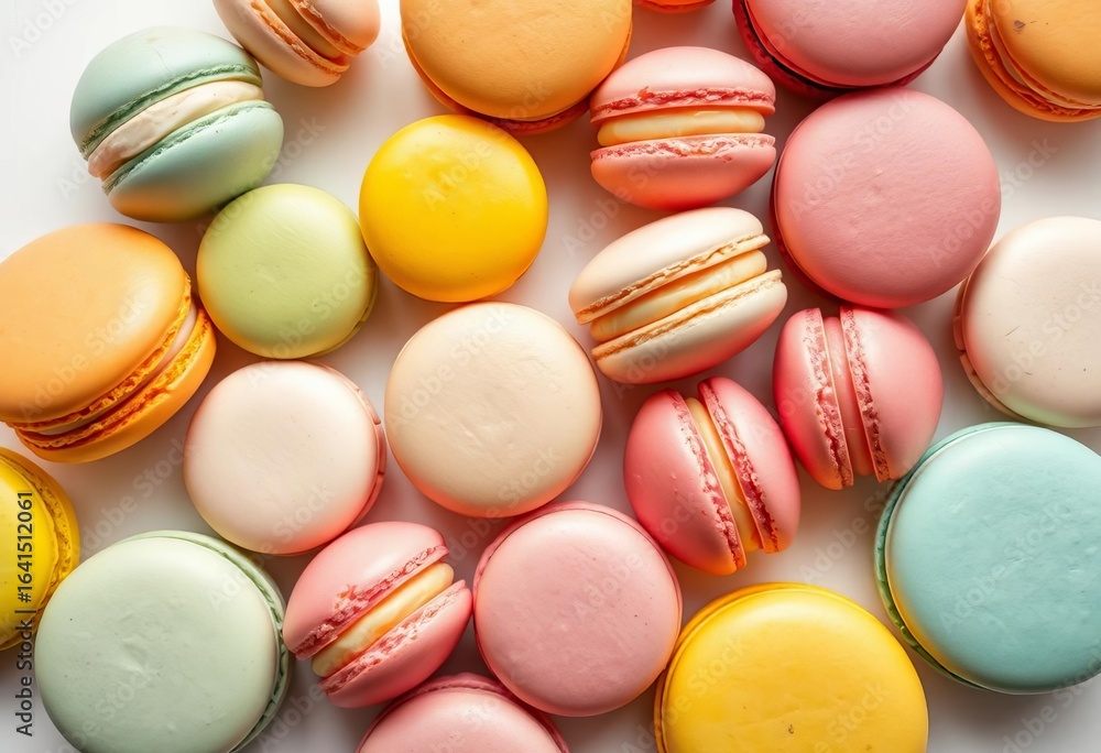 Obraz premium Assortment of colorful macarons on pristine white background, blue, sweet