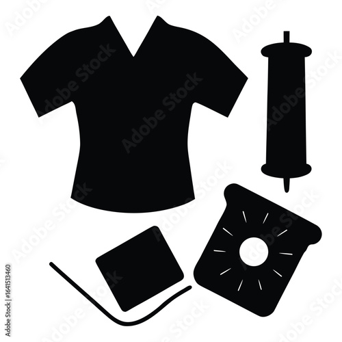 Silhouette of surgical scrubs and medical supplies