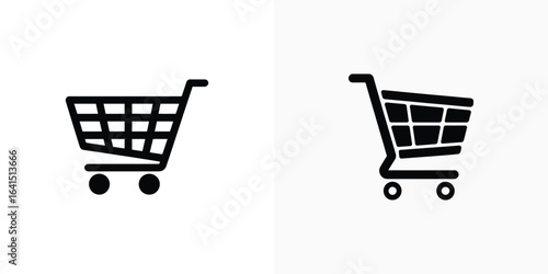 Two Shopping Carts Icon Black on Transparent Background Minimalistic Style