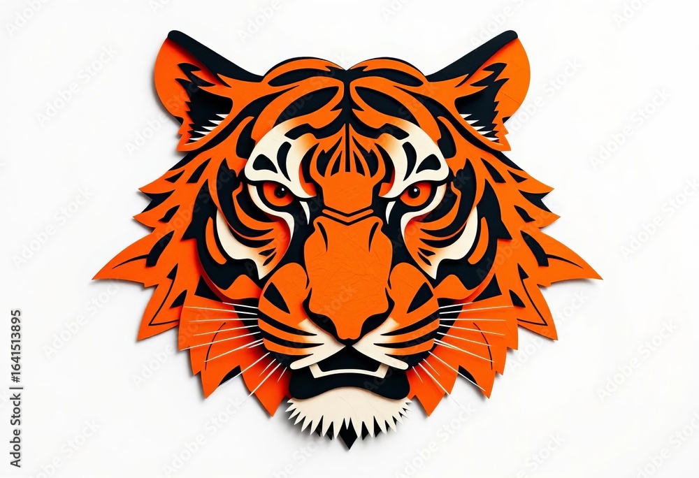 Intricate layered paper cut tiger head, vibrant orange and black, high resolution, close up, background Intricate layered paper cut tiger head, vibrant orange and black, high resolution, close up, background
