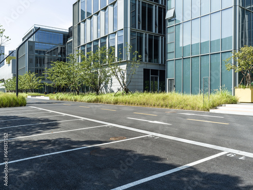 Wallpaper Mural enpty asphalt road with modern office building Torontodigital.ca