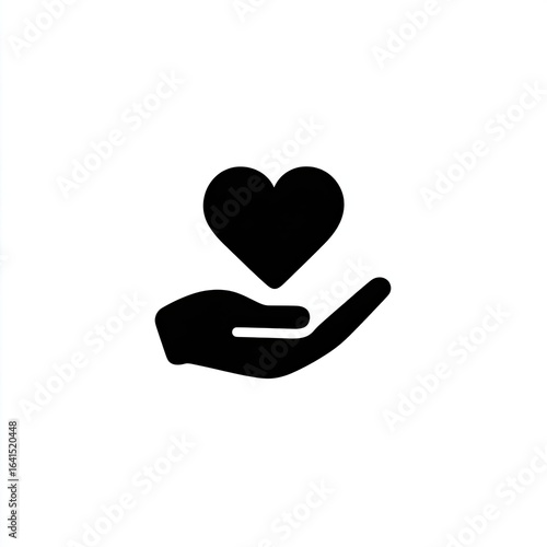 A simple black silhouette of a hand holding a heart (1)