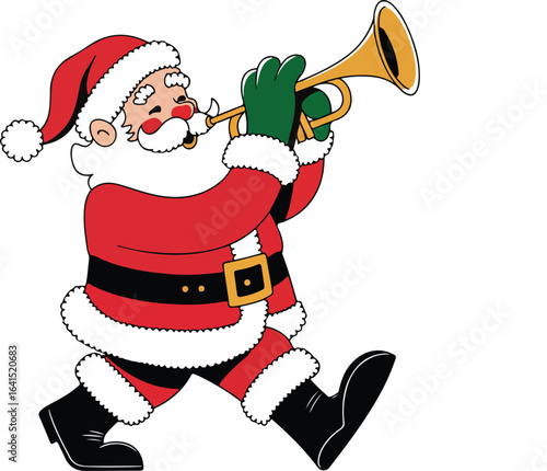Santa Trumpeter Retro Cartoon Holiday Clipart