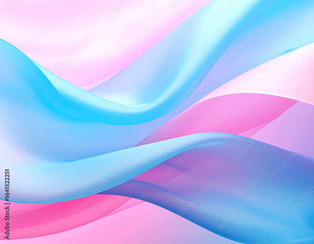 Fototapeta premium Abstract flowing fabric in shades of pink, blue, and white, creating a soft, dynamic, and elegant visual effect.