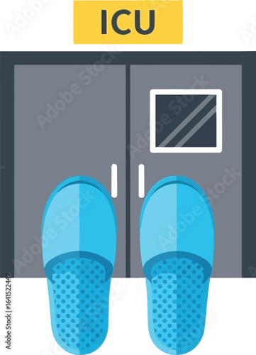 ICU Entrance with Slippers, Hospital Room Door, Healthcare Illustration
