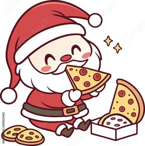 Cute Santa Claus Eating Pizza