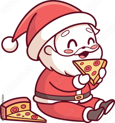 Cute Santa Claus Eating Pizza