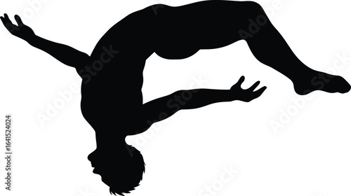 Gymnast Silhouette Performing Mid-Air Backflip – Powerful Athlete Showcasing Agility, Strength, and Motion in Acrobatic Pose for Fitness, Sports, Movement Illustration, and Conceptual Design