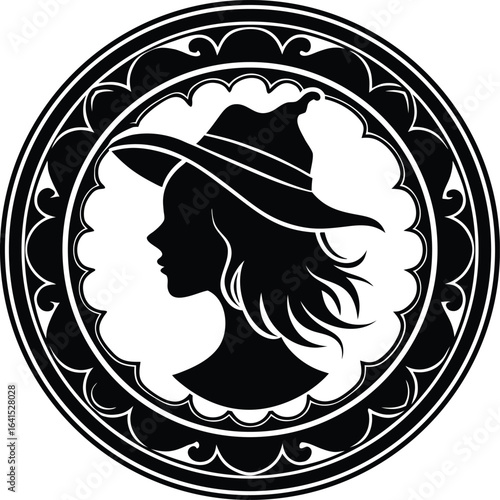  Witch Silhouette in Ornate Frame for Halloween