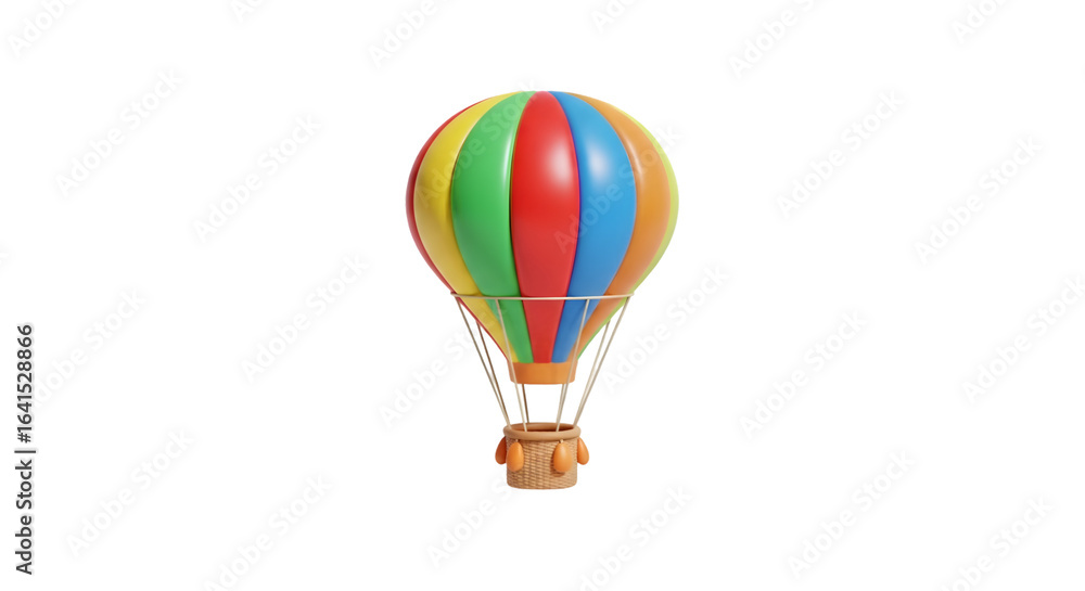 Naklejka premium Colorful hot air balloon with basket isolated on transparent background