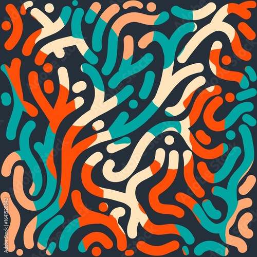 Abstract Seamless Pattern with Colorful Geometric Shapes in Retro Style