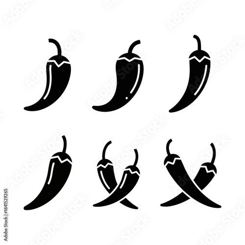 Vector art of collection of black chili pepper icons isolated on white background