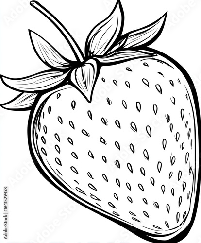 Detailed line drawing of a single strawberry