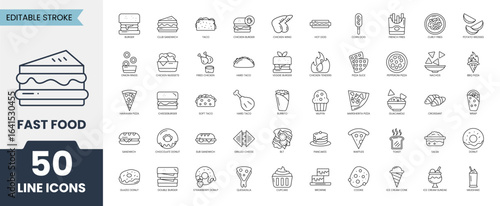 Fast food line icon set. Editable stroke icon collection outline icon. Vector illustration