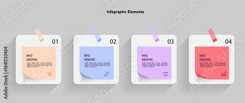 Colorful infographic template with four sticky notes vector.