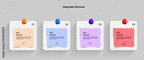 Colorful infographic template with four sticky notes vector.