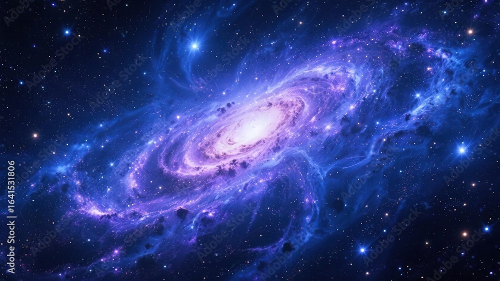 Naklejka premium Spiral Galaxy in Deep Space with Vibrant Blue and Purple Hues