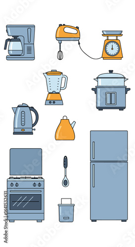 Collection of kitchen appliances and tools for everyday cooking and baking