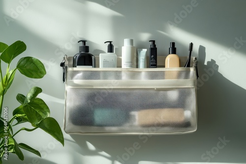 Bathroom bliss Organize your self care products with a stylish pouch and on transparent background