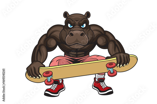 hippopotamus skateboarding cartoon mascot vector design