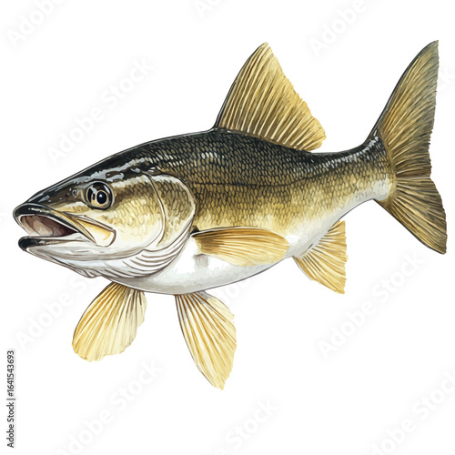 Cod, watercolor vector, isolated on a white background.