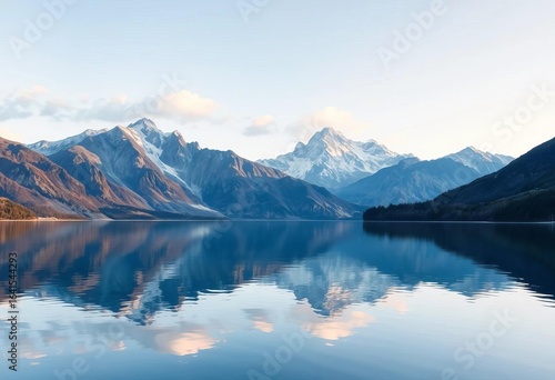 Wallpaper Mural Serene watercolor mountain lake reflection, majestic peaks, calm water,  poster,  nature Torontodigital.ca