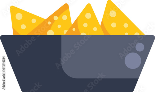 Simple vector illustration of a bowl overflowing with crunchy golden nachos, perfect for representing snack time