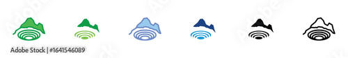 Open Pit Mining Icon Set – Color and Outline Styles for Quarry, Excavation, and Mineral Industry Design