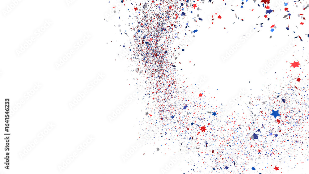 Obraz premium Festive background with confetti in the shape of stars in the color of the American flag.