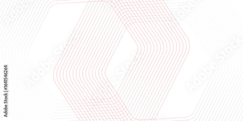 A collection of red concentric hexagons. A collection of radial or sonar sound wave rings. A collection of radar, target, dashed line, and halftone icon symbols. Vector illustration.