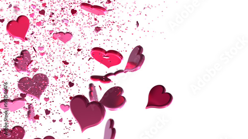 Love valentine background with red petals of hearts on transparent background