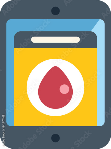 Mobile phone displaying blood donation app interface, promoting healthcare and blood donation awareness