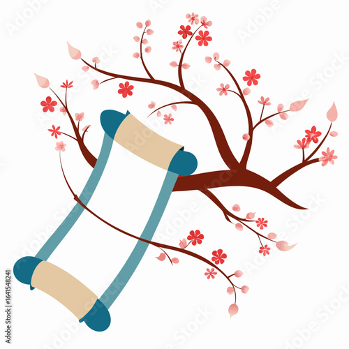 Torah Scroll with Almond Blossoms – Minimal Tu Bishvat Renewal Vector Art