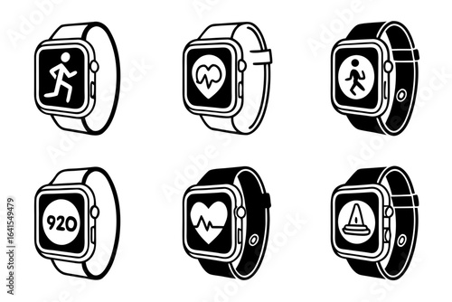 Smartwatch icons for fitness and health tracking