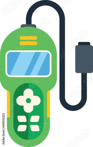 Green glucometer device with display and control buttons measuring sugar level for diabetes control
