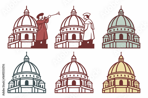 Set of architectural domes and historical buildings